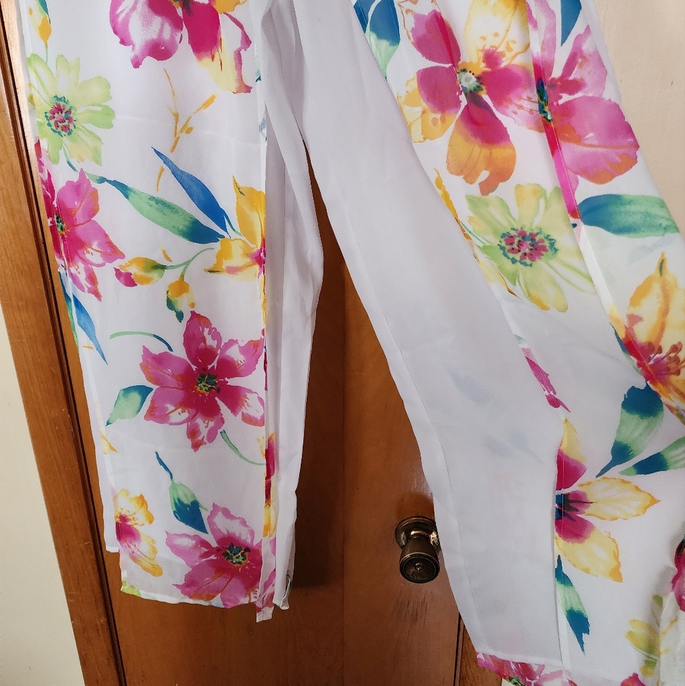 Cache Pink and Yellow Wide Leg Pants Vibrant Floral Design